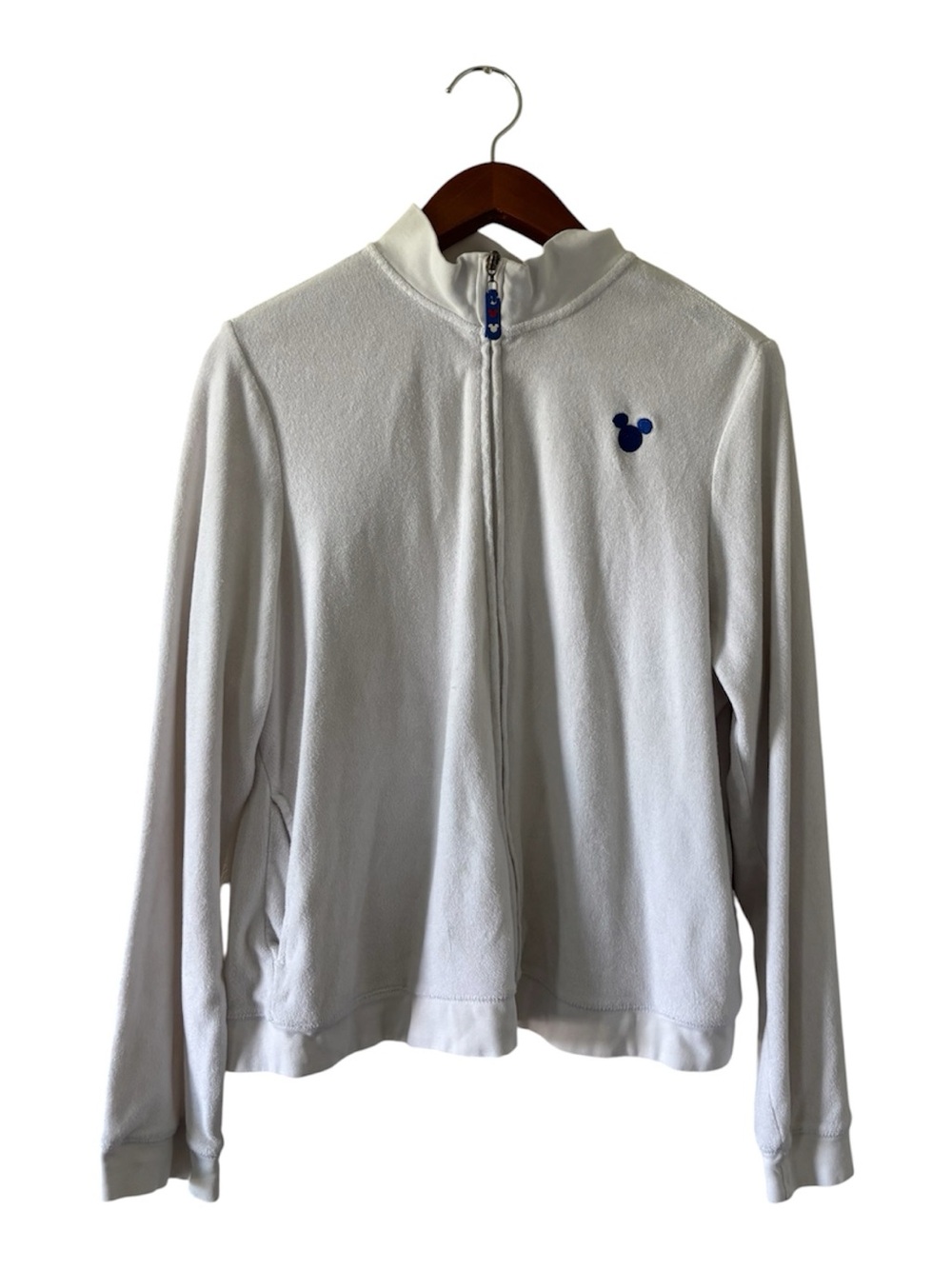 White Zip-Up Terry Jacket with Blue Mickey Accent